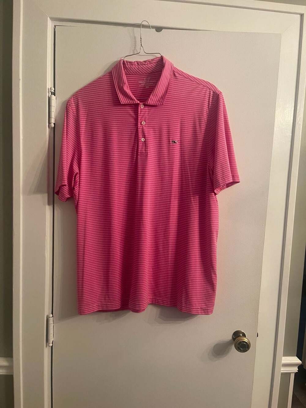 Vineyard Vines Performance Polo Size XXL Pink White Striped Golf Shirt